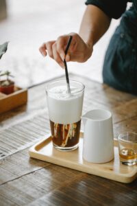 An iced coffee with cold foam.