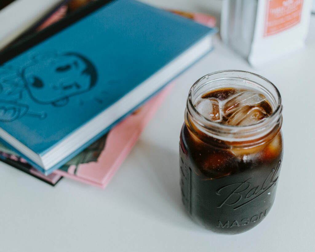 A glass of cold brew on a workstation.