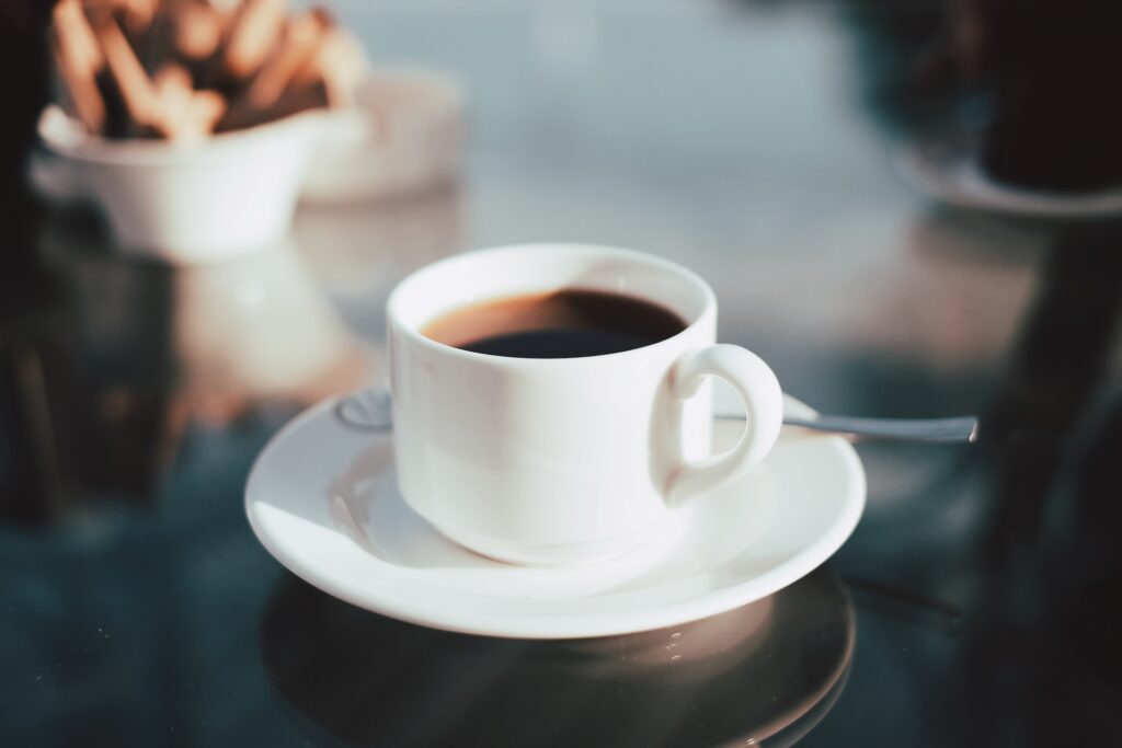 Coffee cup on a saucer.