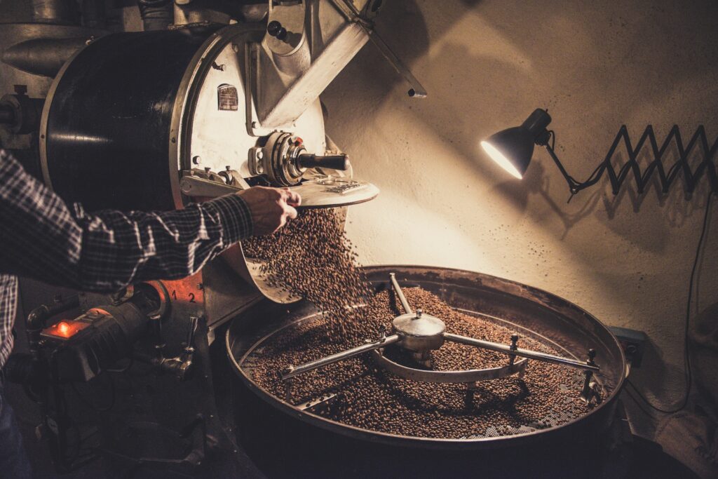Coffee roaster cooling beans.