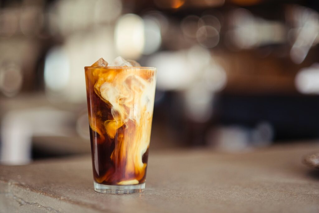 Iced coffee with milk in a glass.