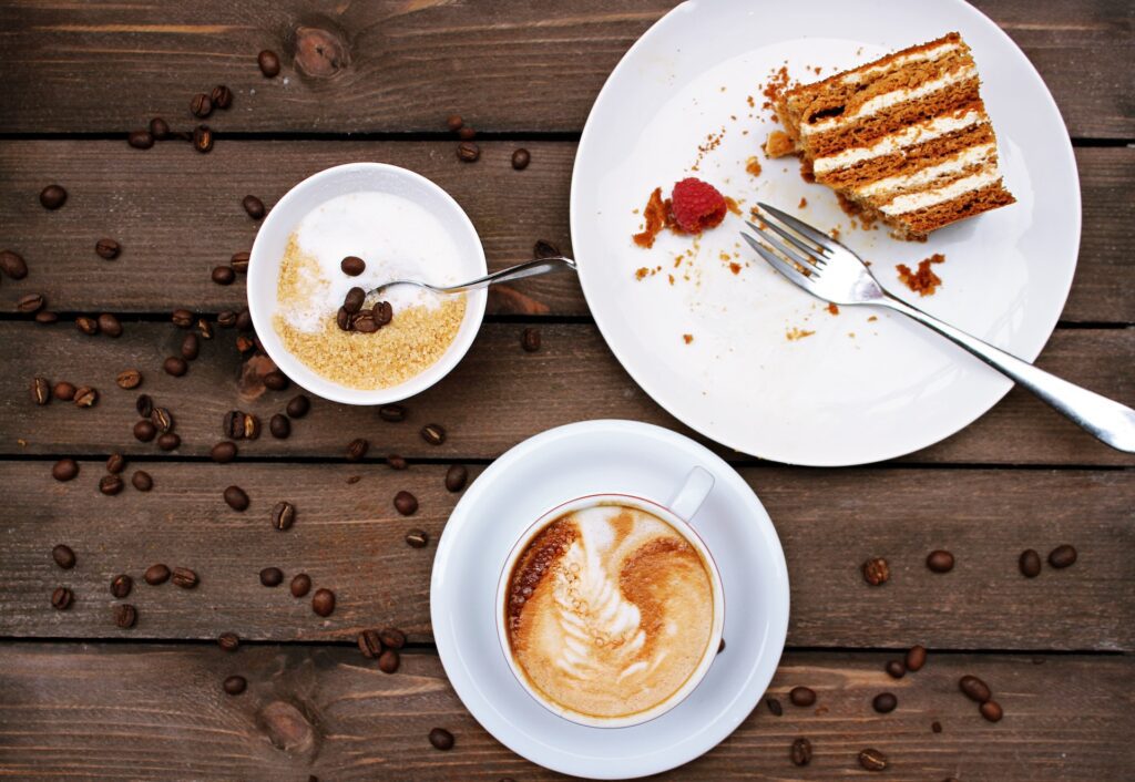 Tiramisu served with coffee and sugar