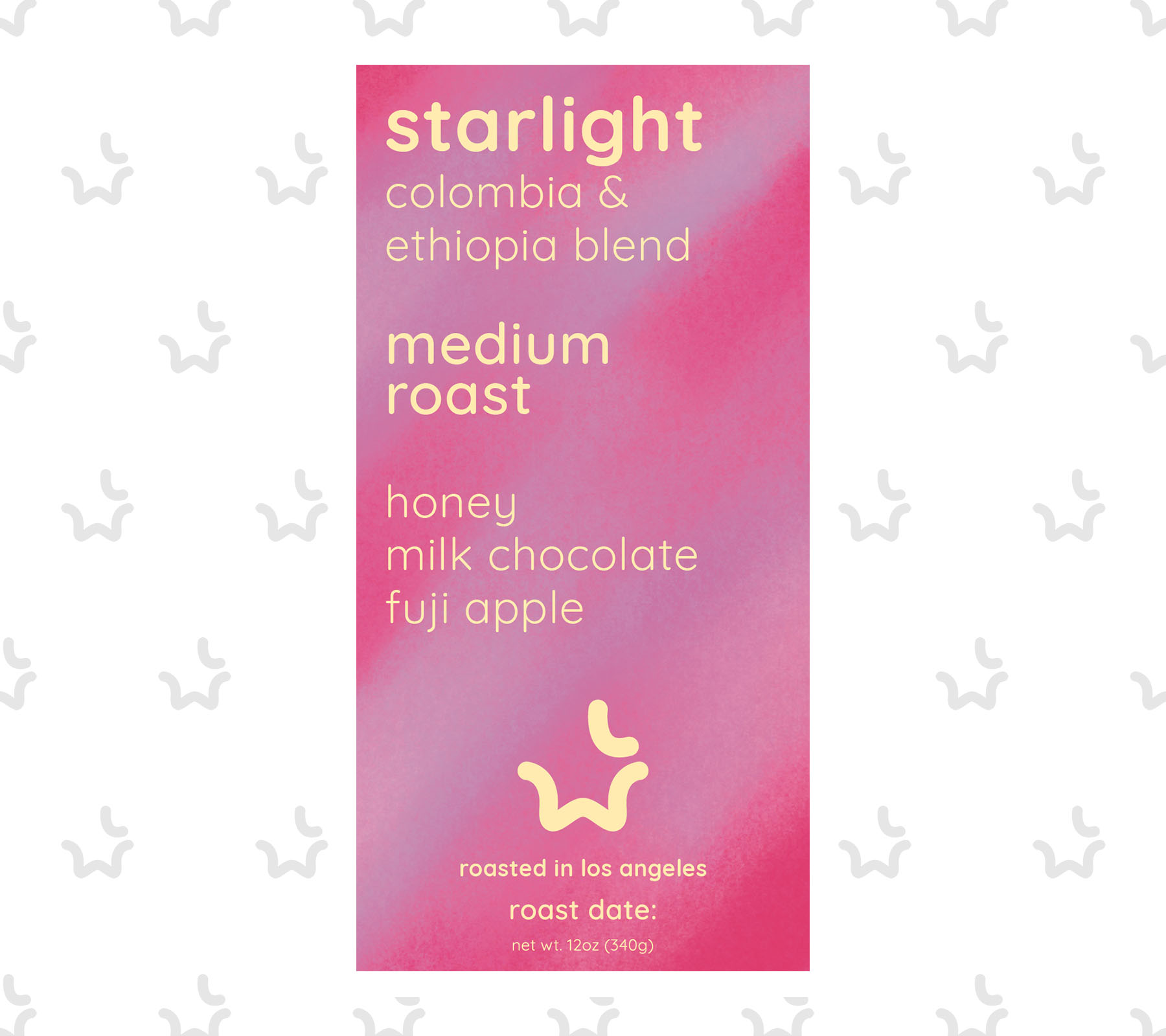 Lightwave Coffee Starlight Blend label: medium roast with honey, chocolate, and Fuji apple tasting notes. Roasted in Los Angeles.