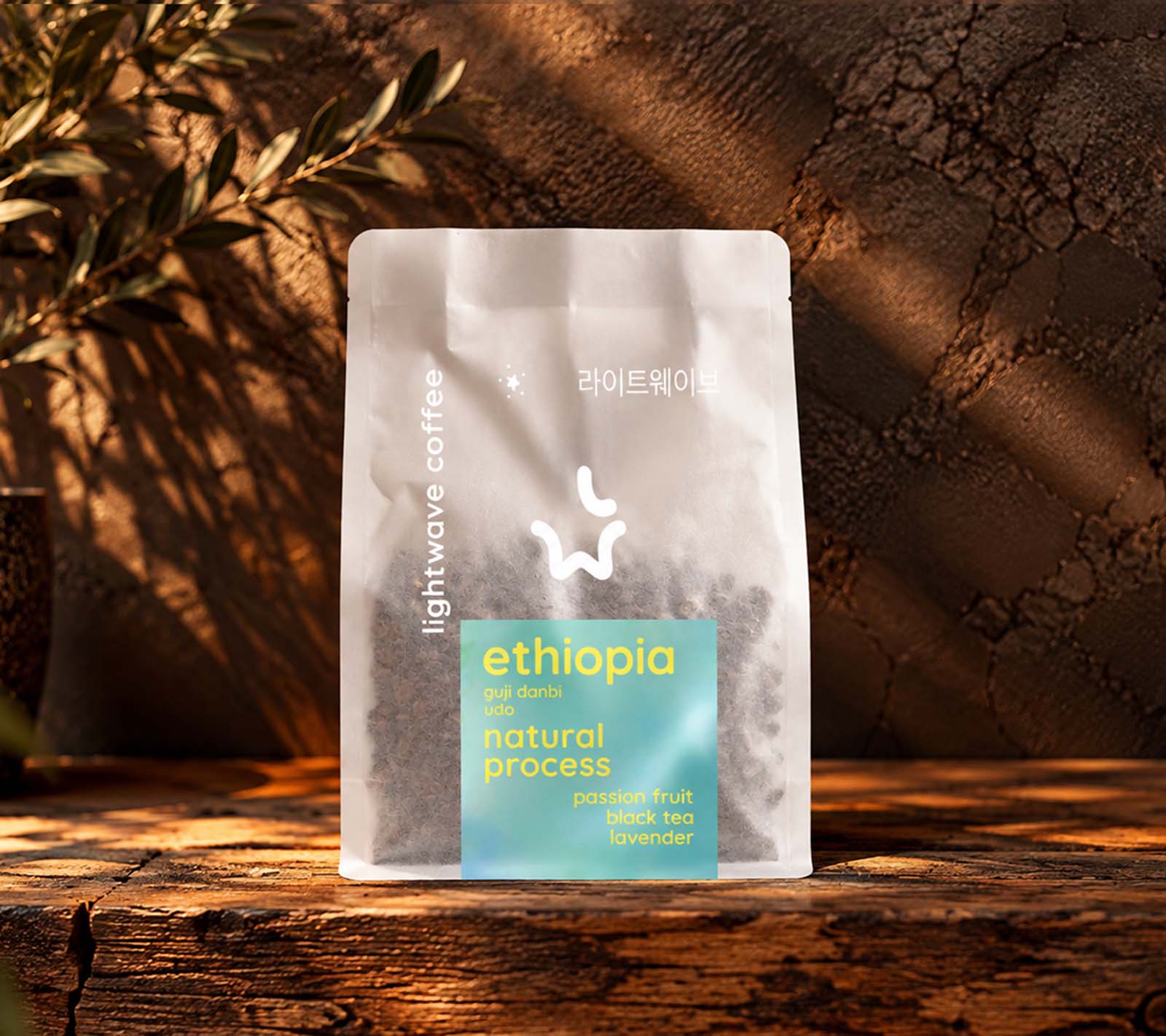 Lightwave Coffee Ethiopia Natural Process Coffee Bag on Counter