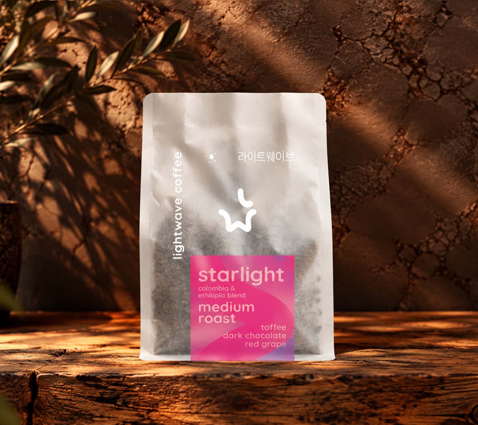 Lightwave Coffee Starlight Specialty Medium Roast Coffee Bag on Counter